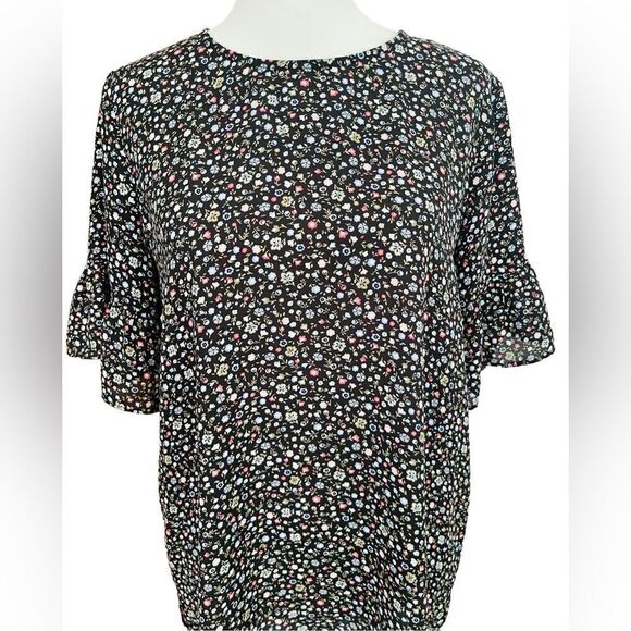 LOFT floral blouse with ruffle elbow length sleeves, size S - Picture 1 of 7